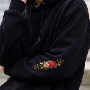 Sweat basic noir brodé fleurs