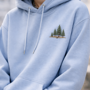 Sweat bleu capuche brodé coeur