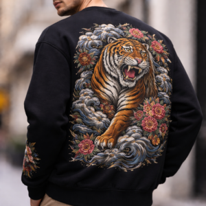 Sweat brodé grand dos tigre
